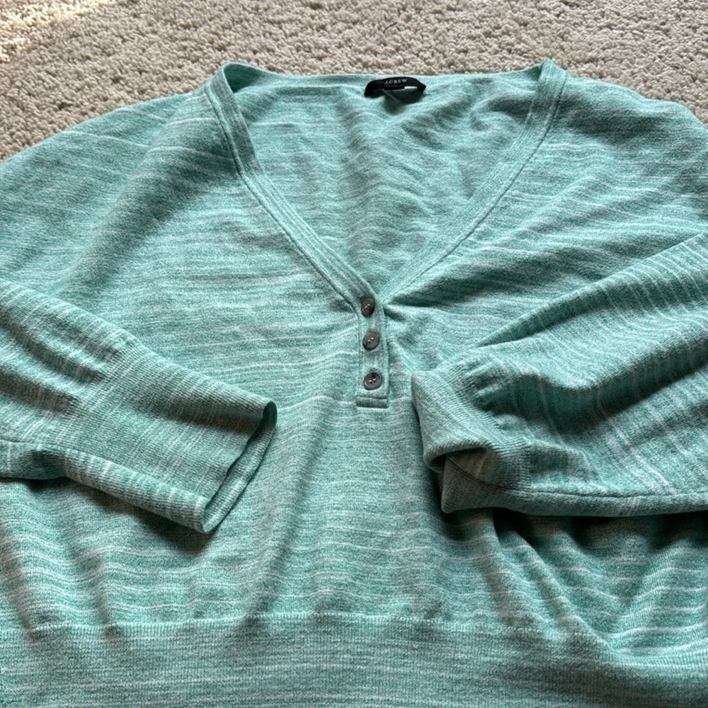 J. CREW Sea Green Space Dyed Wide V-Neck Henley Sweater BG646 Size X-Large